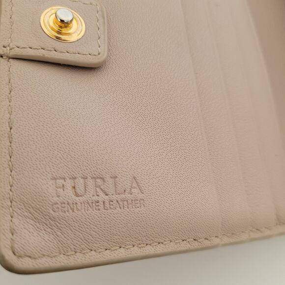 Furla Belvedere Italian Bifold Wallet Small Geniue Leather Tan Beige Logo Compac - Picture 4 of 14